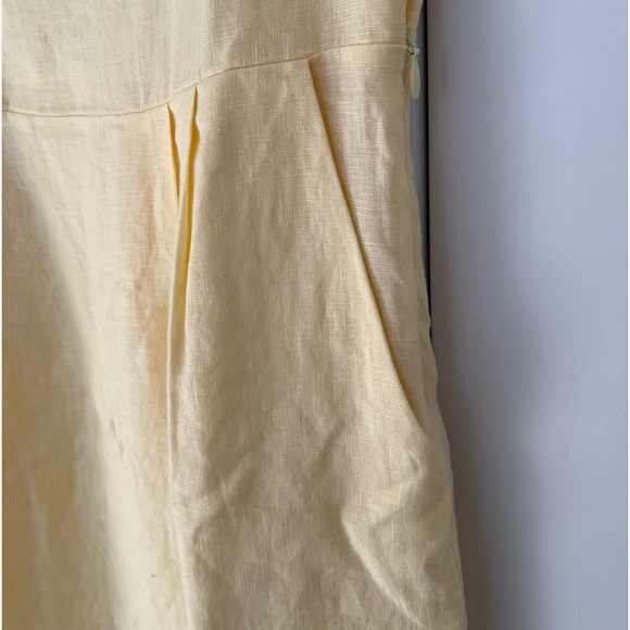 💯% European Linen Scoop Neck Midi Dress  - light yellow, Medium, NEW - Picture 3 of 11